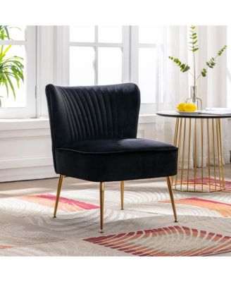 25" Wide  Velvet Upholstered Tufted, Metal Legs Accent Chair