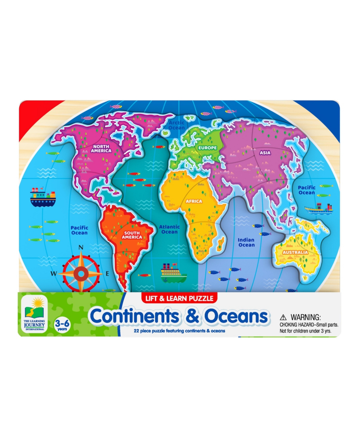 The Learning Journey Babies' - Lift Learn Continents Oceans 22 Pieces Puzzle Set In Multi Colored