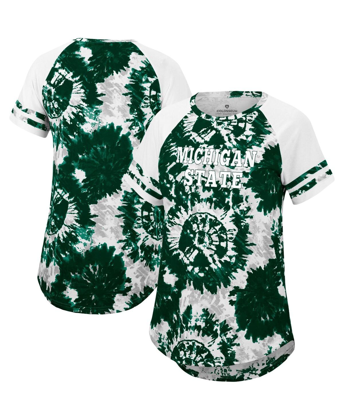 Shop Colosseum Women's  Green, White Michigan State Spartans Annie Oversized Tie-dye Raglan T-shirt In Green,white