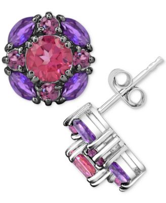 Macy's - Multi-Gemstone Cluster Stud Earrings (3-5/8 ct. t.w.) in Sterling Silver