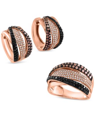 Effy Collection Effy Multicolor Diamond Statement Ring Hoop Earrings In 14k Rose Gold