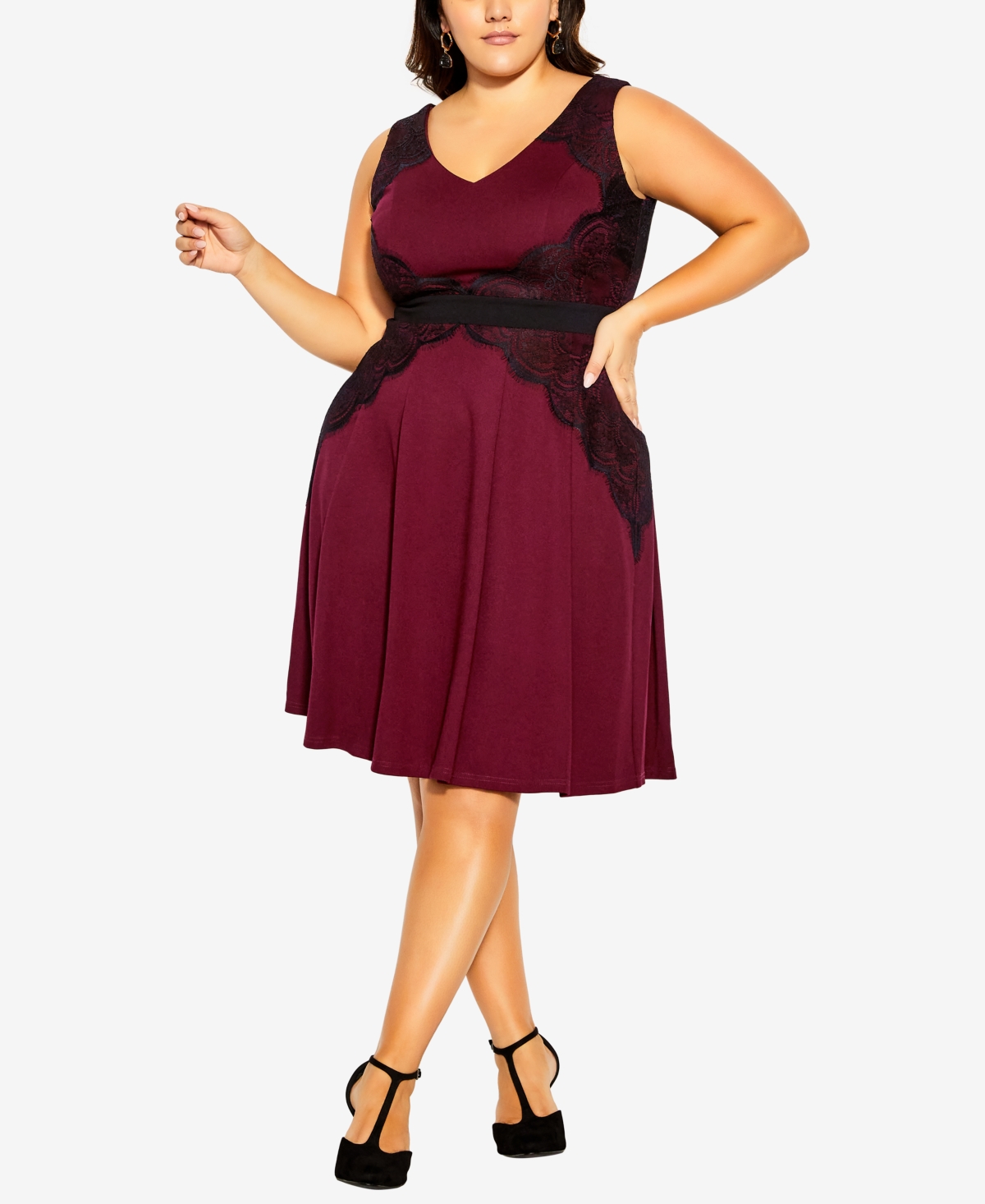 City Chic Trendy Plus Size Lace Corset Dress In Oxblood