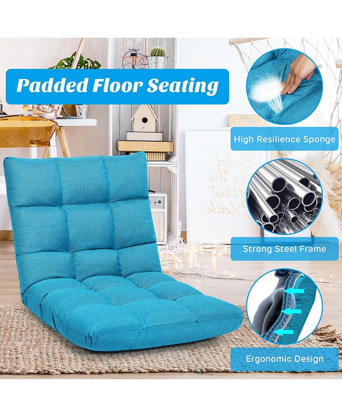 Adjustable 14-Position Floor Chair Folding Lazy Gaming Sofa Chair Cushioned Home
