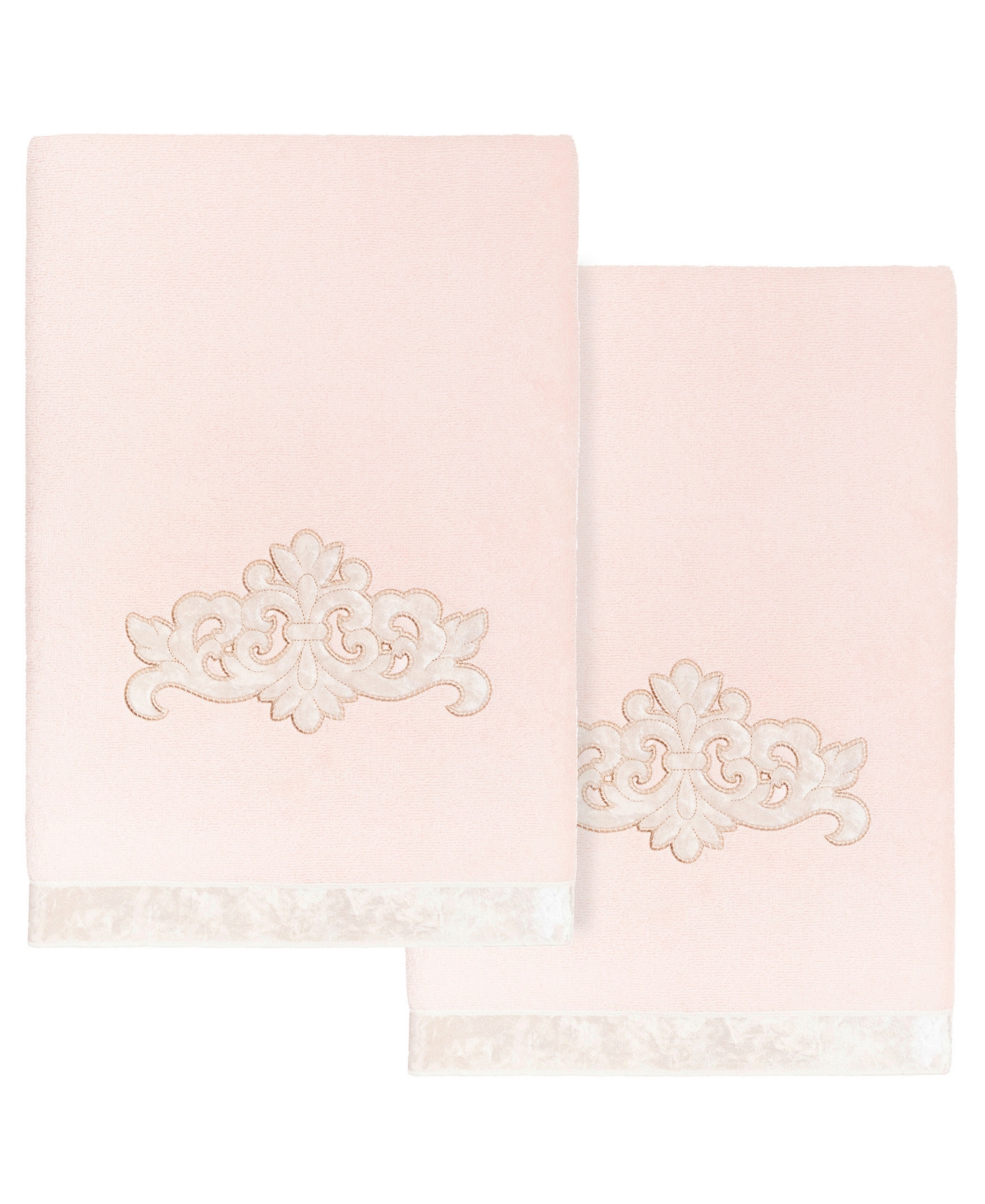 Linum Home Textiles Turkish Cotton May Embellished Bath Towel Set, 2 Piece Bedding In Blush