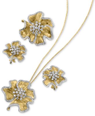 Effy Collection Effy Diamond Flower Earrings Necklace Ring Collection In 14k Gold In Yellow Gold