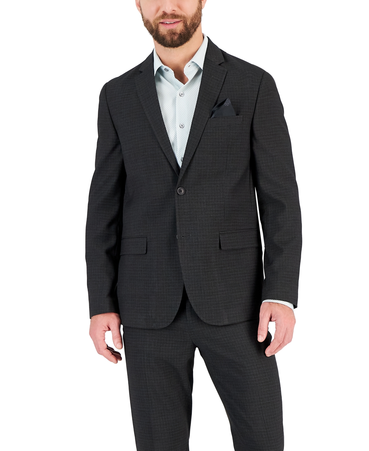 Shop Vince Camuto Men's Slim-fit Spandex Super-stretch Suit Jacket In Charcoal With Blue Grid