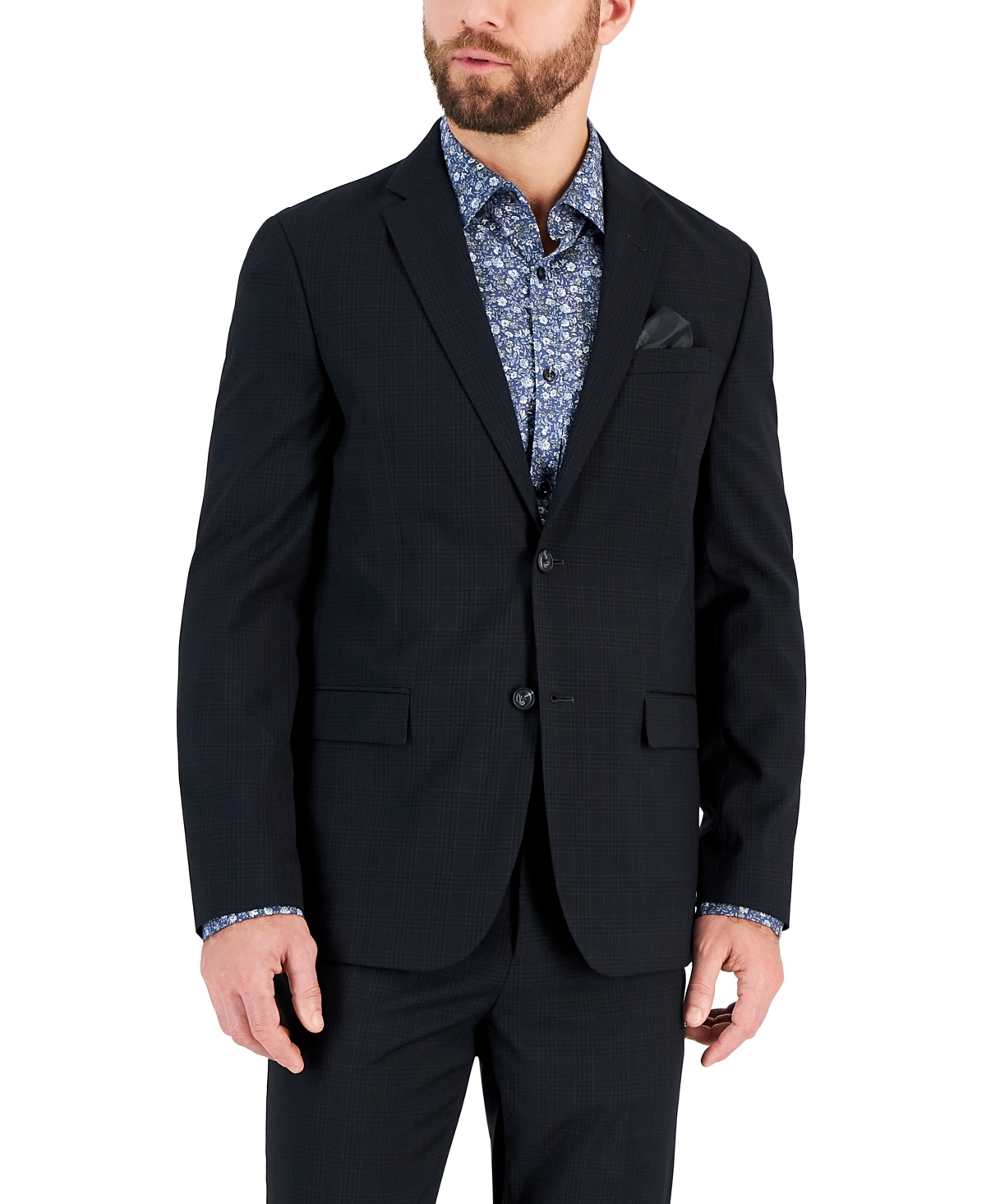 Shop Vince Camuto Men's Slim-fit Spandex Super-stretch Suit Jacket In Navy Plaid