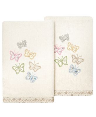 Turkish Cotton Mariposa Embellished 2-Pc. Hand Towel Set