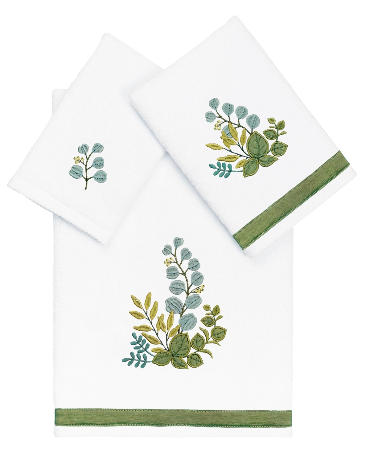 Linum Home Textiles Turkish Cotton Botanica Embellished Towel Set, 3 Piece In White