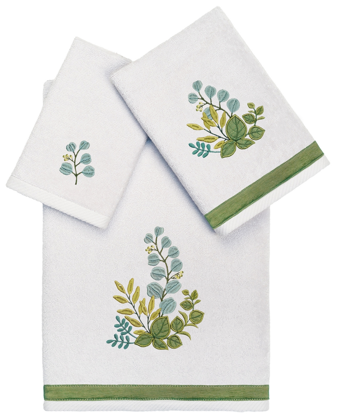 Linum Home Textiles Turkish Cotton Botanica Embellished Towel Set, 3 Piece In Silver