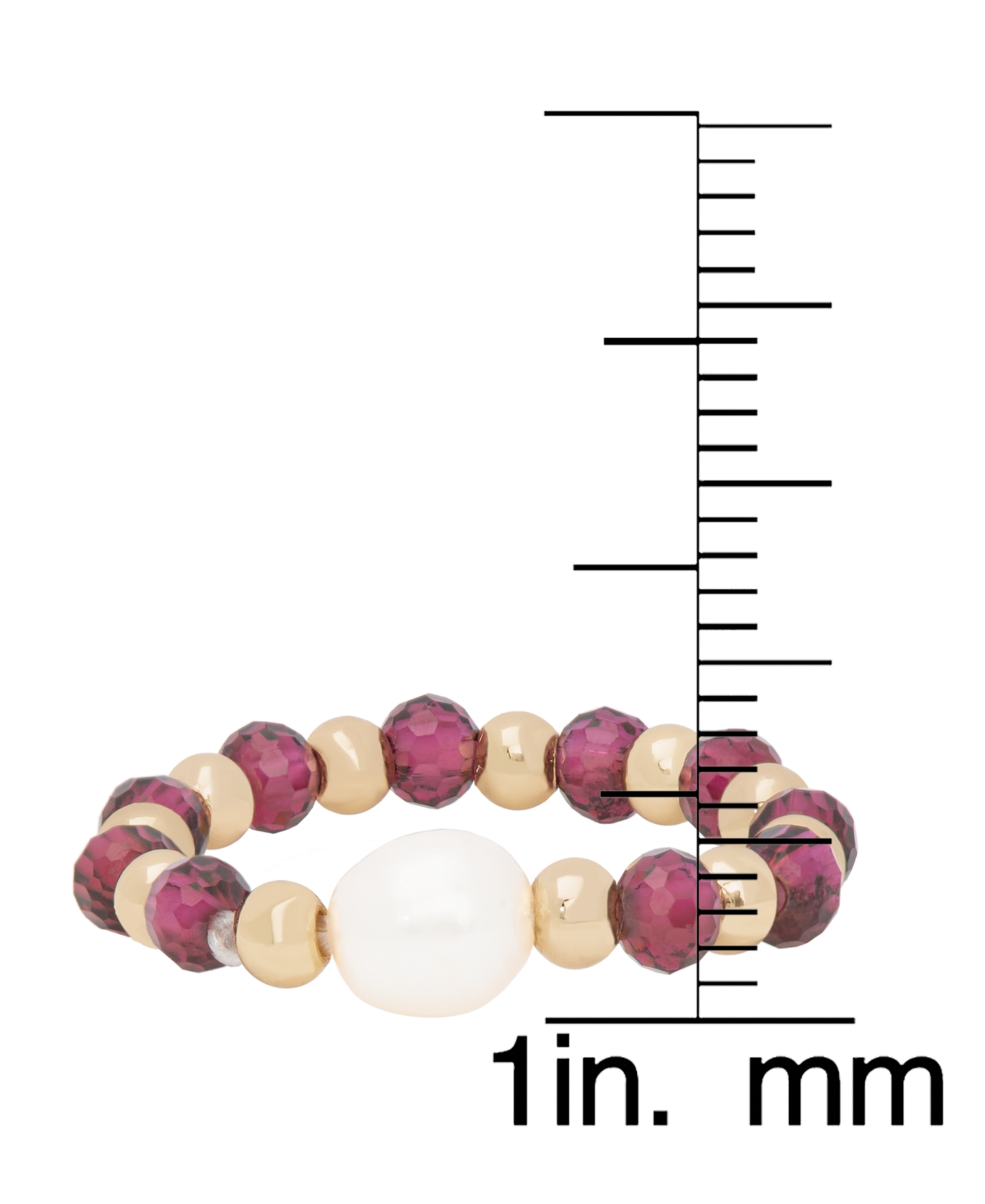 Macy's Gold Plated Simulated Garnet and Simulated Imitation Pearl Stretch Ring - Gold-Plated