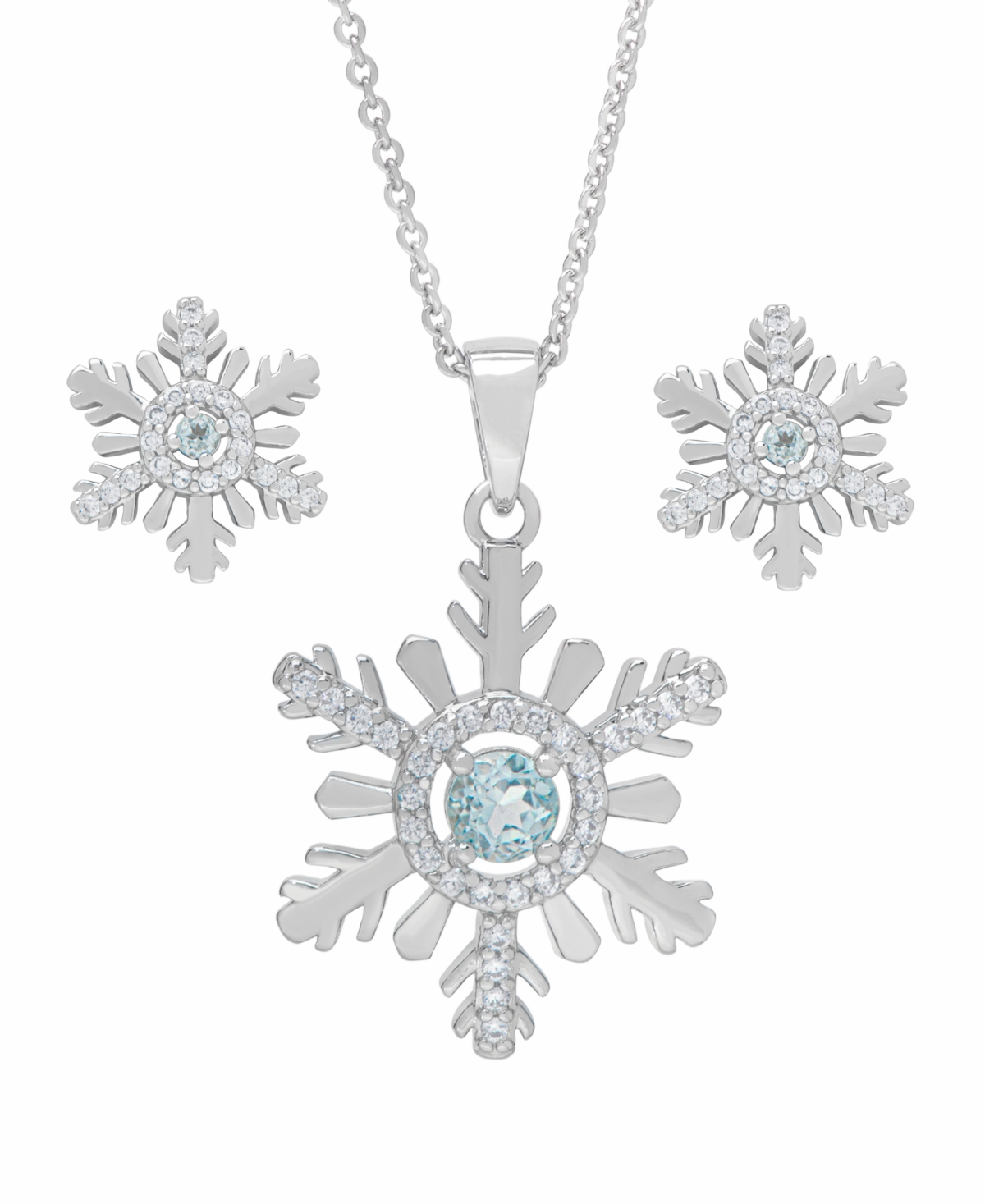 Macy's Silver Plated Blue Topaz Snowflake Set, 3 Piece In Silver-plated