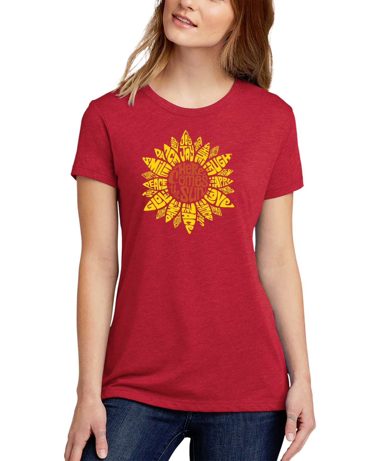 La Pop Art Women's Premium Blend Sunflower Word Art T-shirt