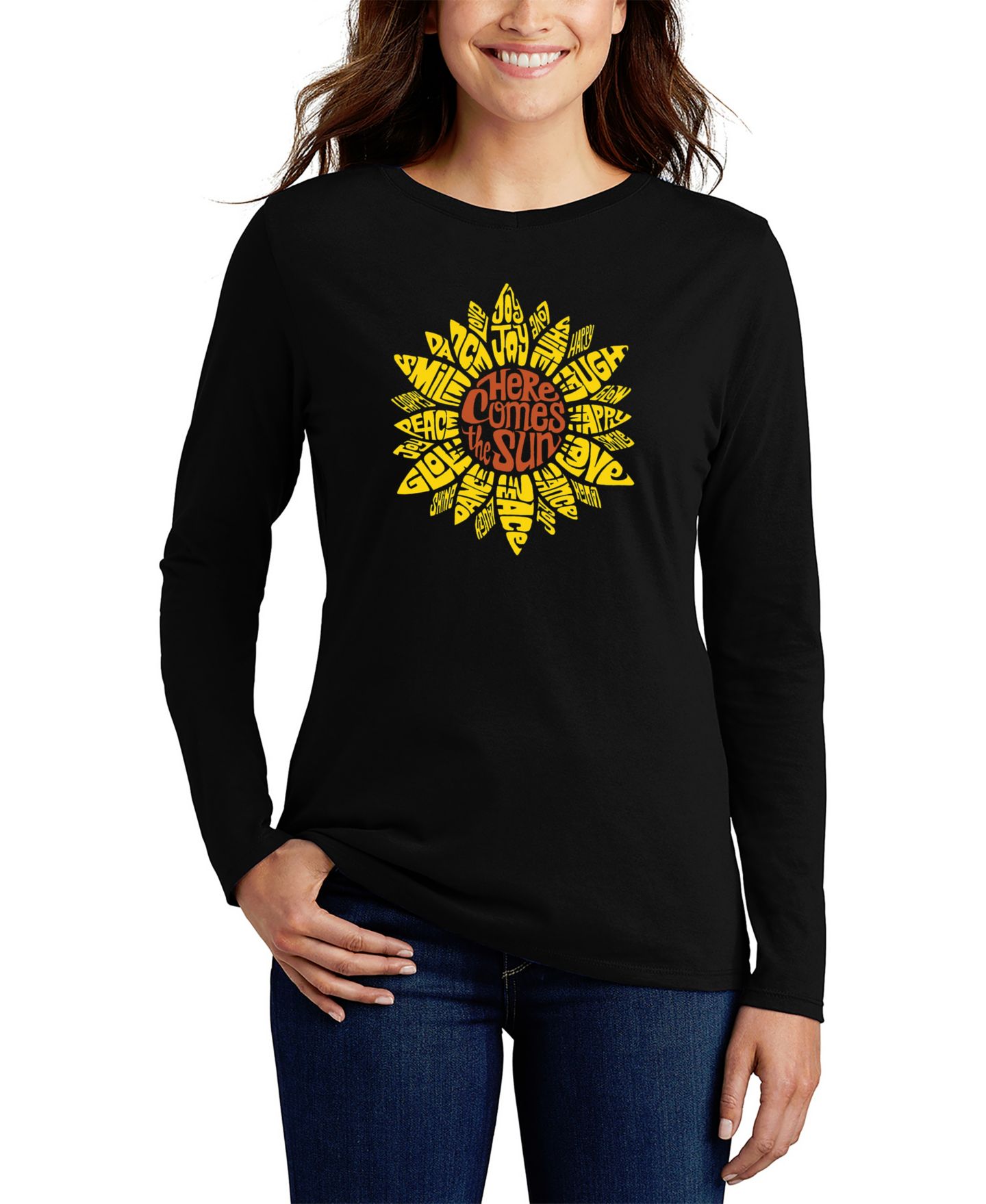 Женская футболка LA Pop Art Sunflower Word Art Long Sleeve, цвет: Чёрный — фото 1
