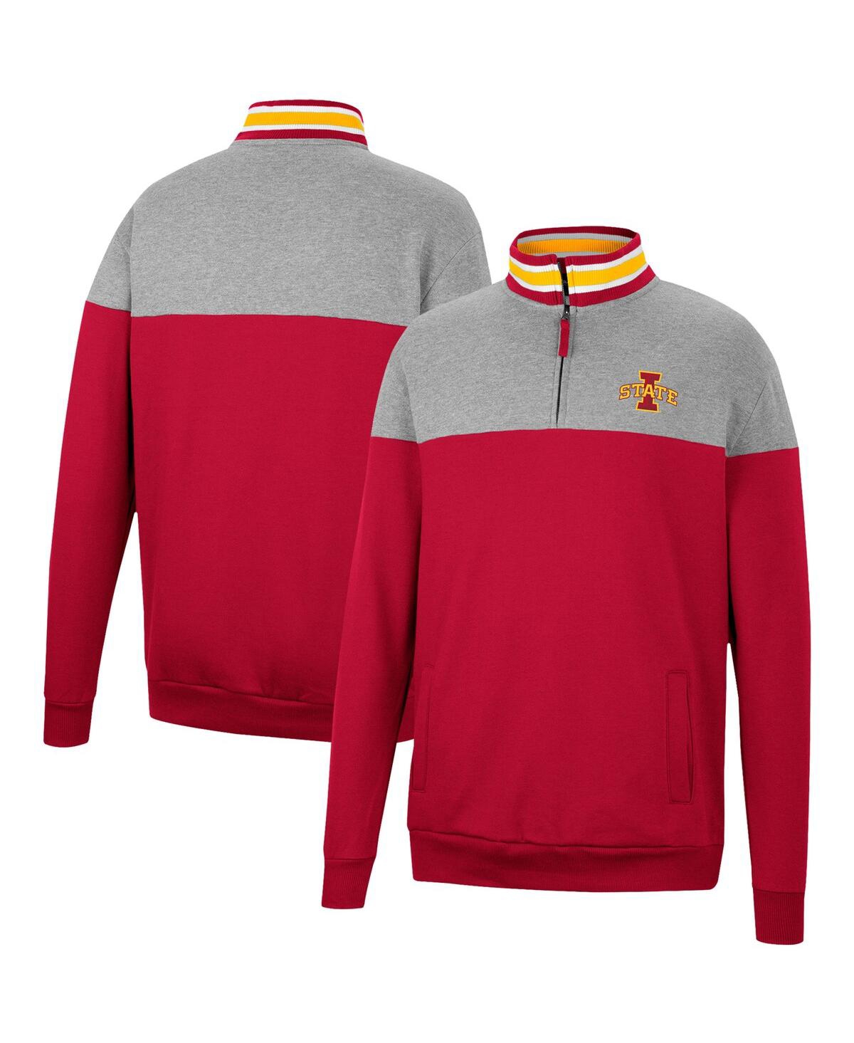 Shop Colosseum Men's  Heathered Gray And Cardinal Iowa State Cyclones Be The Ball Quarter-zip Top In Heathered Gray,cardinal