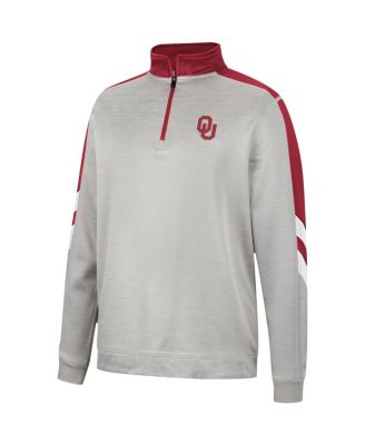 Men's Gray and Crimson Oklahoma Sooners Bushwood Fleece Quarter-Zip Jacket