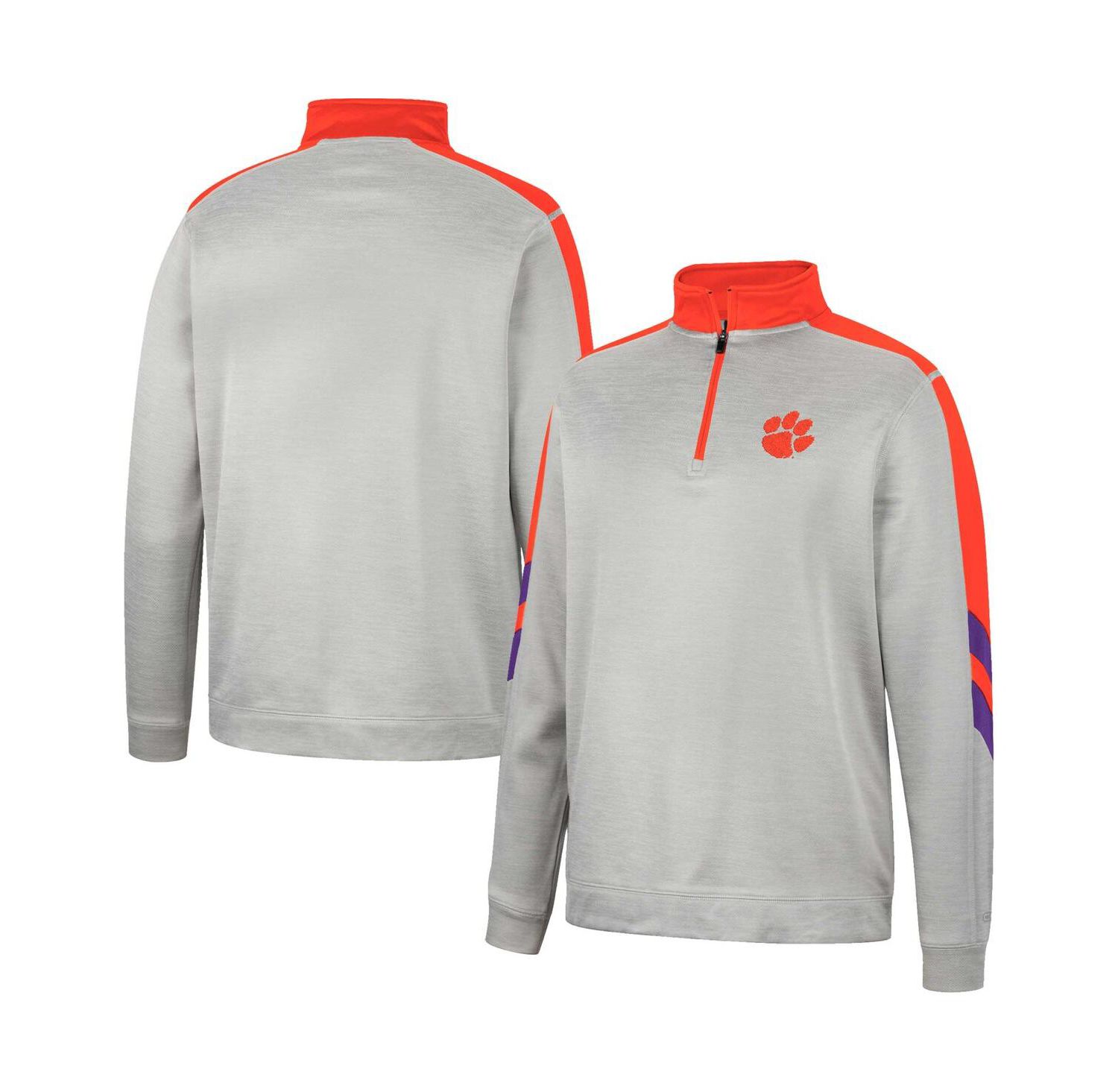 Men's Gray and Orange Clemson Tigers Bushwood Fleece Quarter-Zip Jacket
