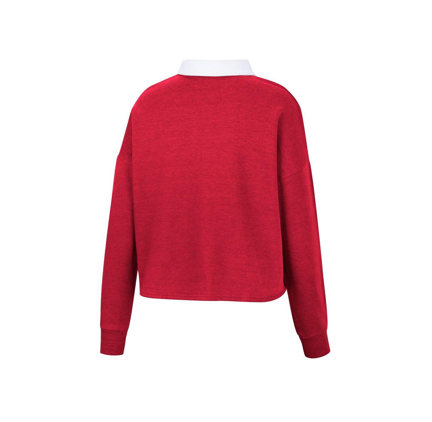 Women's Heather Red Wisconsin Badgers I Love My Job Rugby Long Sleeve Shirt