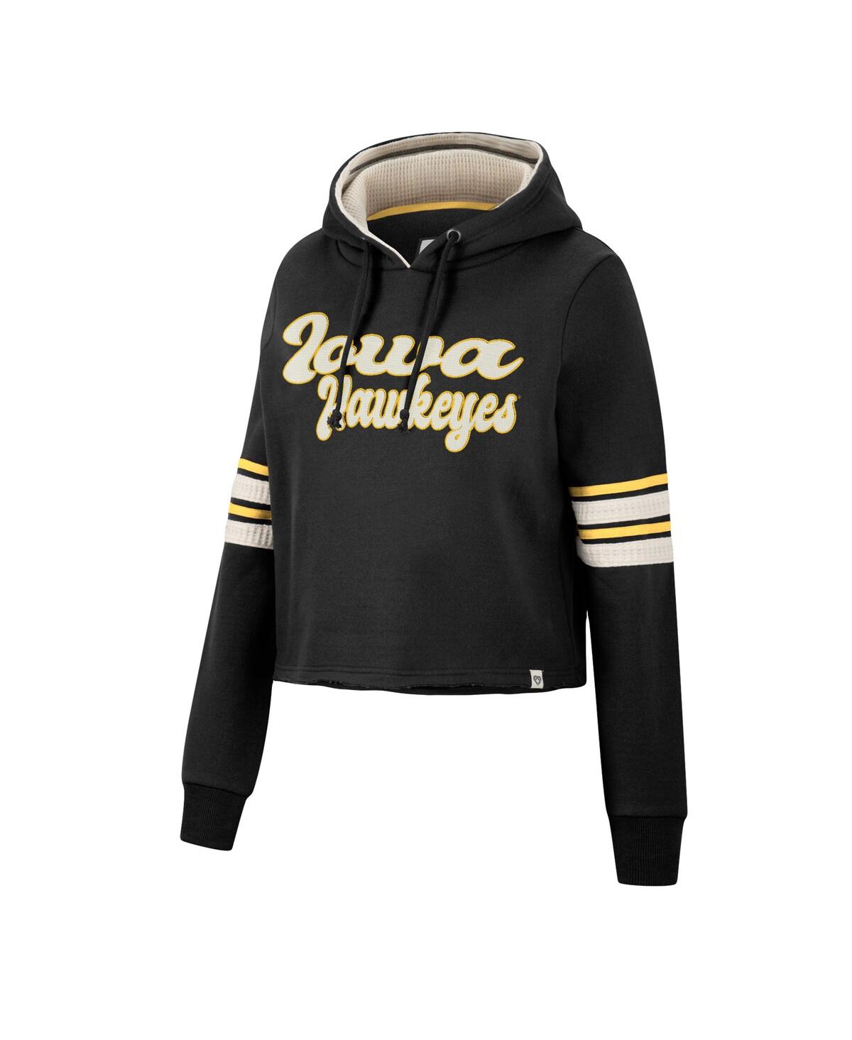 Colosseum Black Iowa Hawkeyes Retro Cropped Pullover Hoodie In Black