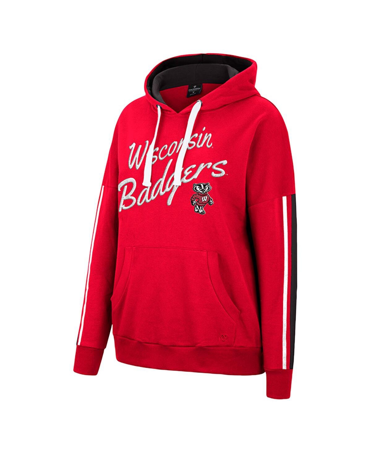 Shop Colosseum Women's  Red Wisconsin Badgers Serena Oversized Sleeve Striping Pullover Hoodie