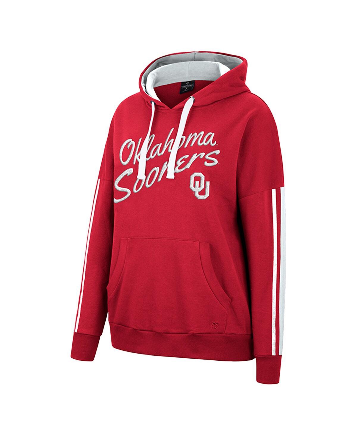 Colosseum Crimson Alabama Crimson Tide Serena Oversized Sleeve Striping V-neck Pullover Hoodie In Crimson