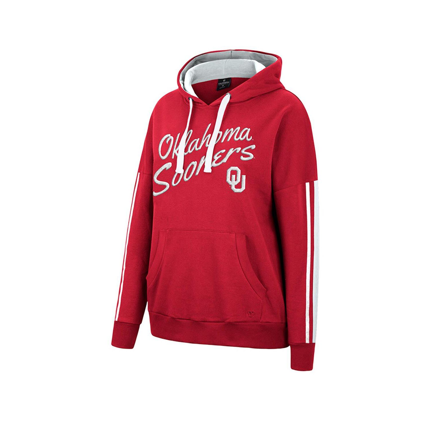 Women's Crimson Oklahoma Sooners Serena Oversized Sleeve Striping V-Neck Pullover Hoodie