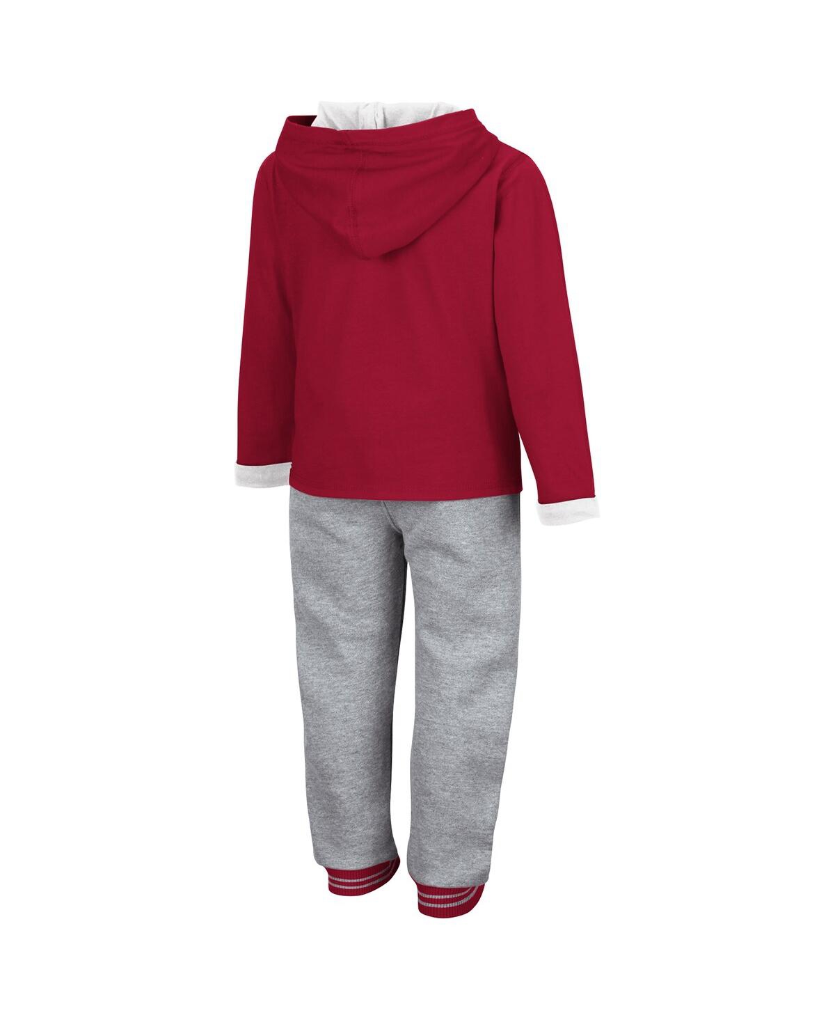 Colosseum Toddler Boys  Crimson And Heathered Gray Oklahoma Sooners Poppies Pullover Hoodie And Sweat In Crimson,heathered Gray