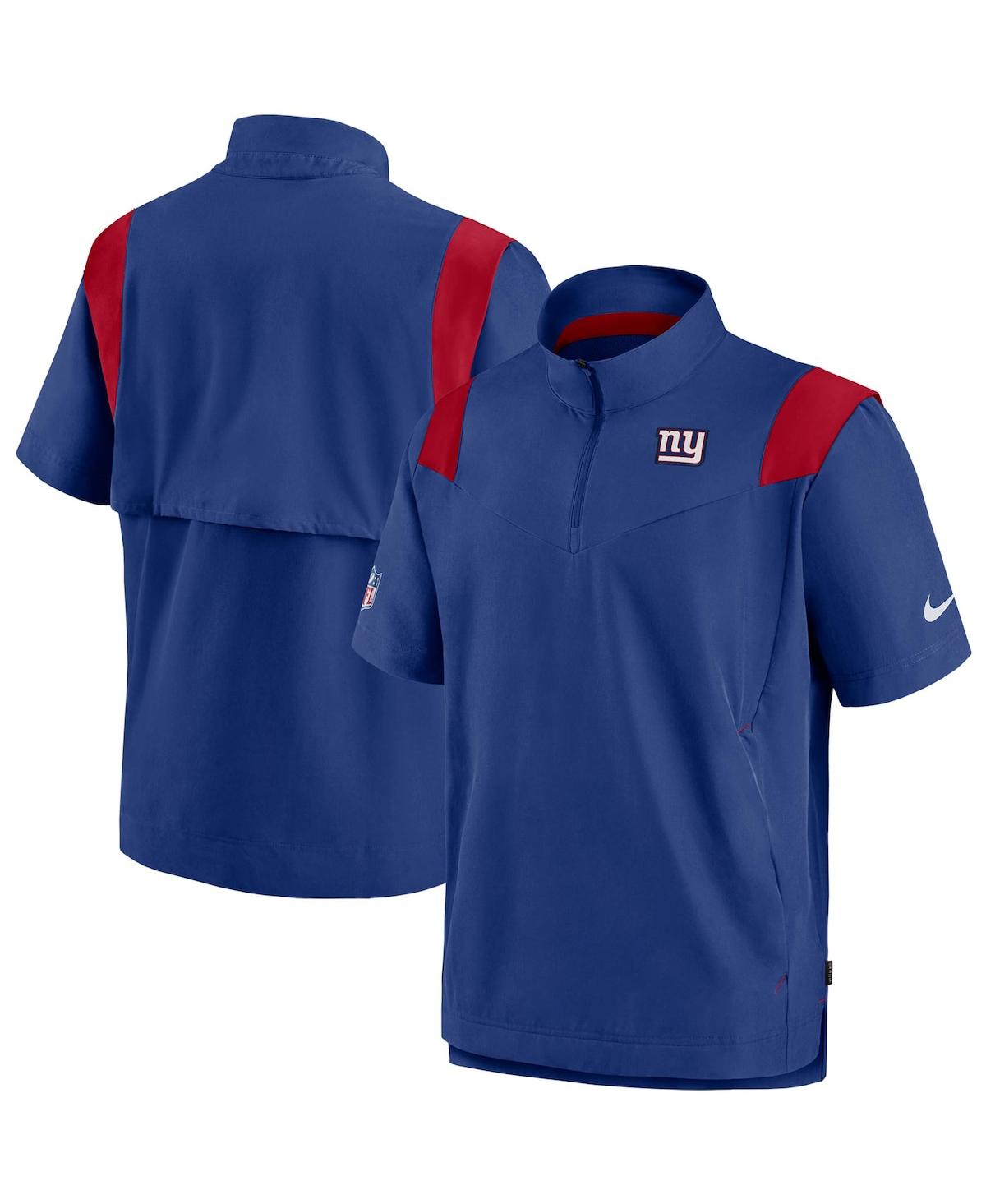 Shop Nike Men's  Royal New York Giants Sideline Coaches Short Sleeve Quarter-zip Jacket