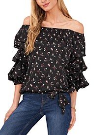 Women's Printed Off-the-Shoulder Bubble-Sleeve Blouse