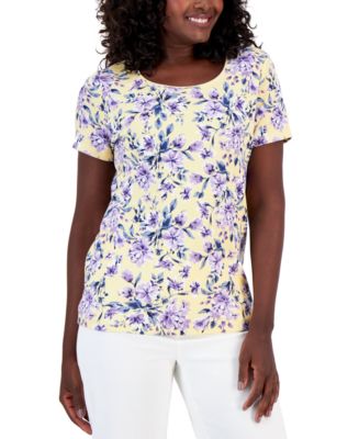 Karen Scott Petite Floral Tulerie Toss Scoop-Neck Top