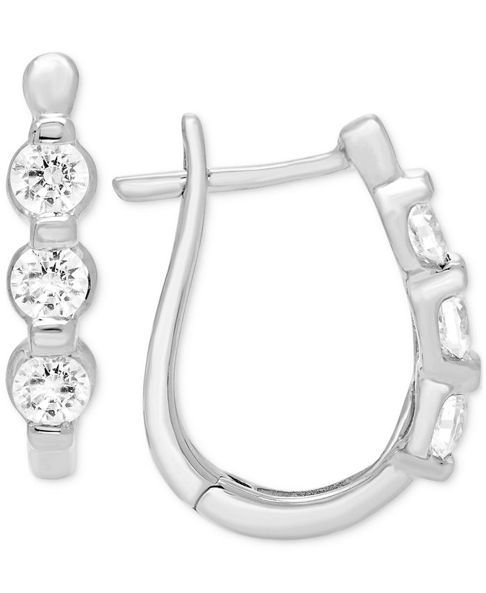 Macy's Diamond Three Stone Small Hoop Earrings (1/2 ct. t.w.) Macy's