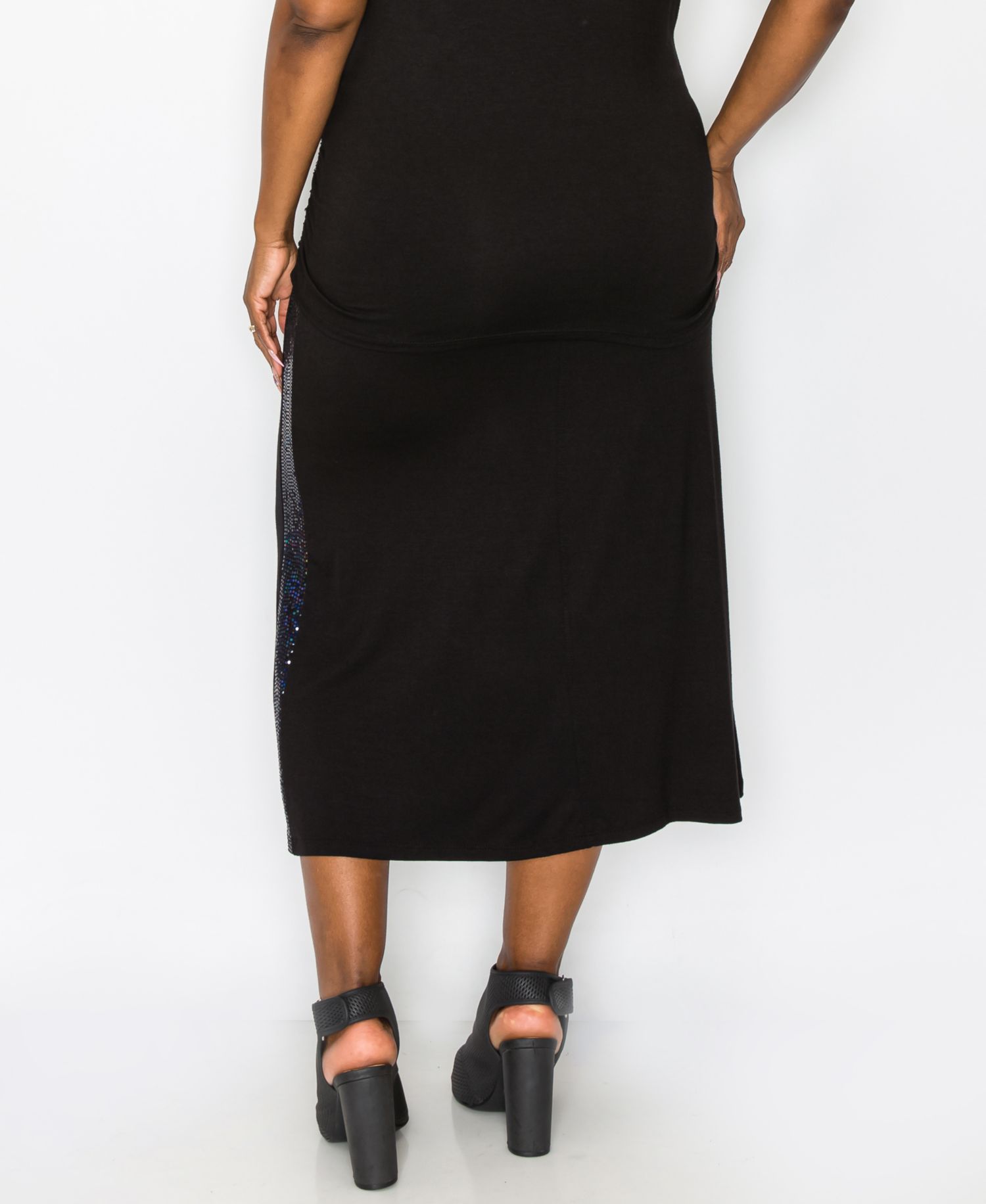Plus Size Sequin Side Contrast Fold Over Midi Skirt