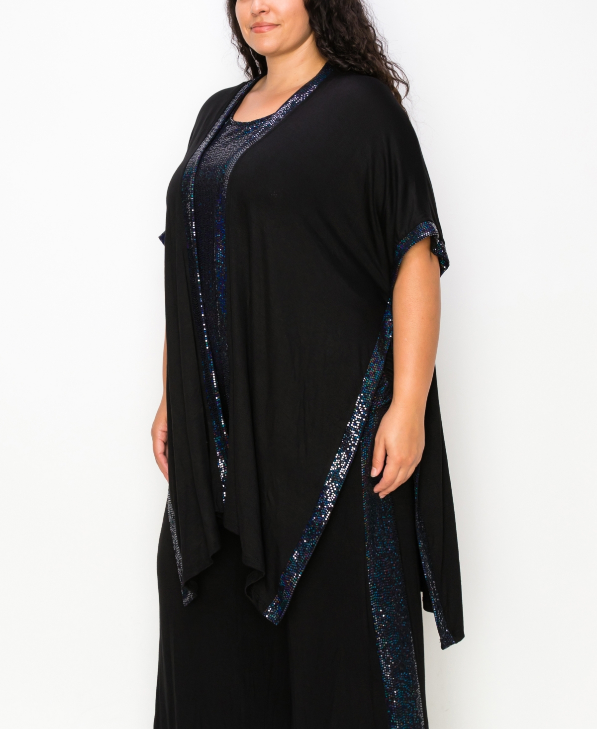 Coin 1804 Plus Size Sequin Contrast Kimono Top