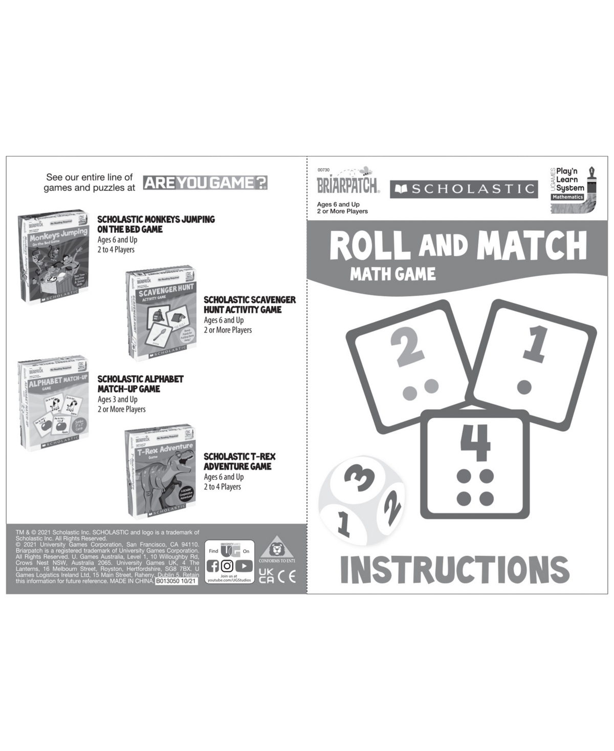Shop Areyougame Briarpatch Scholastic Roll And Match Math Game In Multi Color