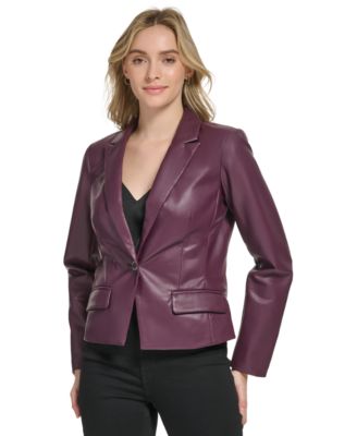 Calvin Klein - Cropped Faux Leather Button Front Blazer