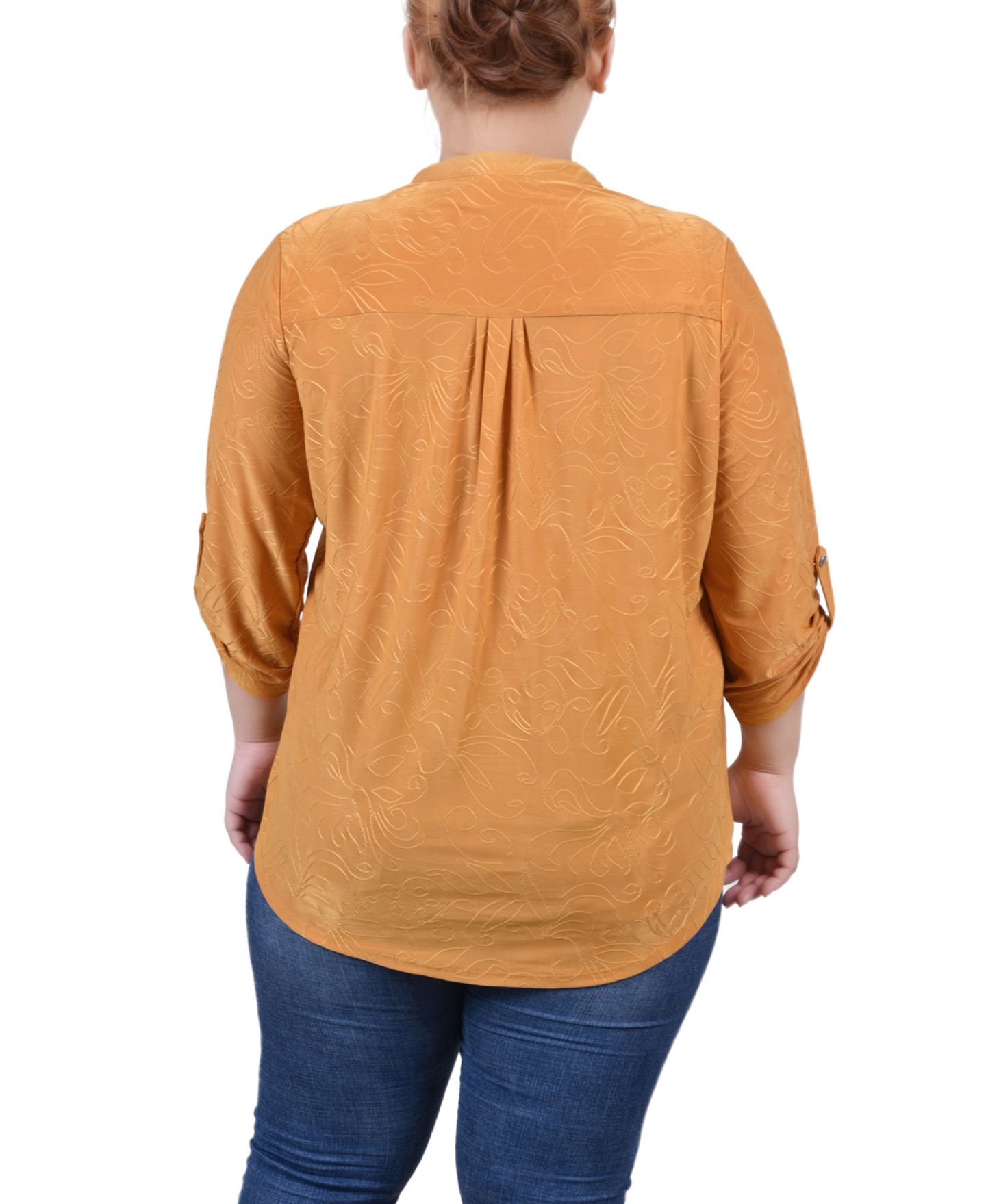 Женский свитер NY Collection Plus Size 3/4 Roll Tab Pullover Top, цвет: Золотой — фото 2