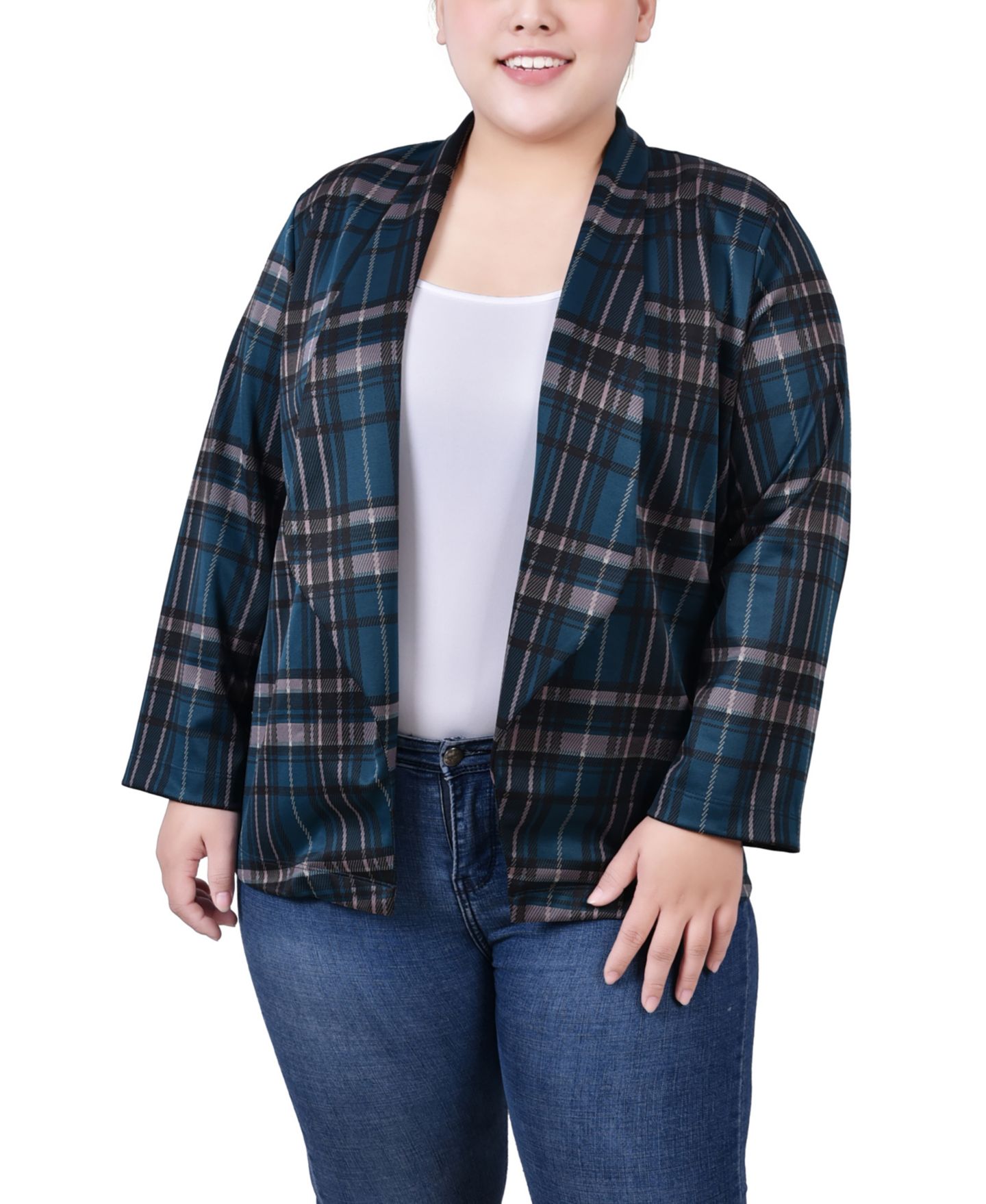 Женский пиджак NY Collection Plus Size 3/4 Sleeve Ponte Blazer, цвет: Клетчатый — фото 1