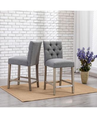 Linen Fabric Tufted Counter Stool (Set of 2)