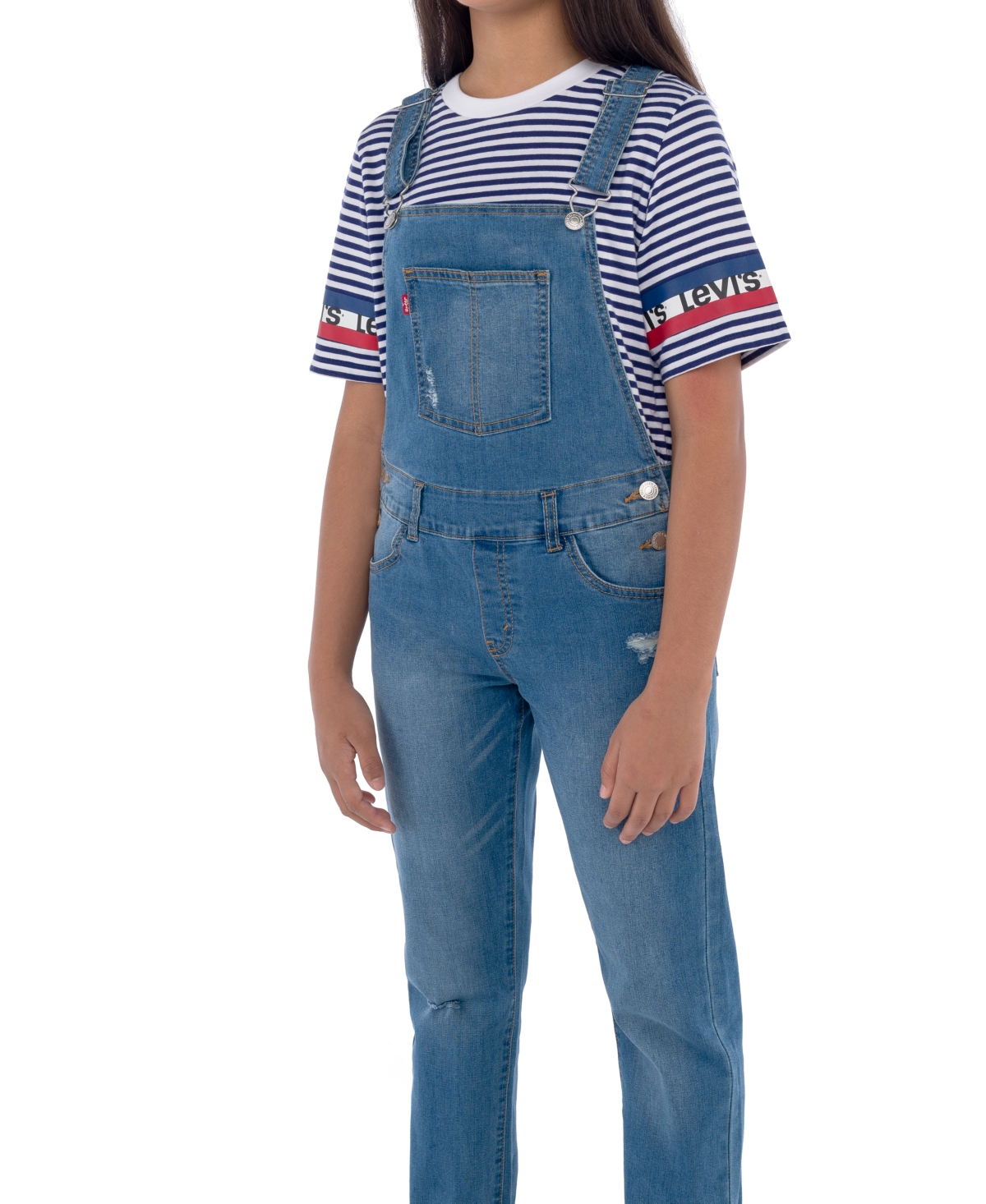 Levi's Big Girls Adjustable Waistband Girlfriend Denim Overalls - 452 C SKY