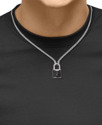 EFFY&reg; Men's Black Spinel Padlock 22" Pendant Necklace (1-1/2 ct. t.w.) in Sterling Silver