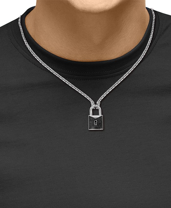 EFFY Collection EFFY® Men's Black Spinel Padlock 22" Pendant Necklace