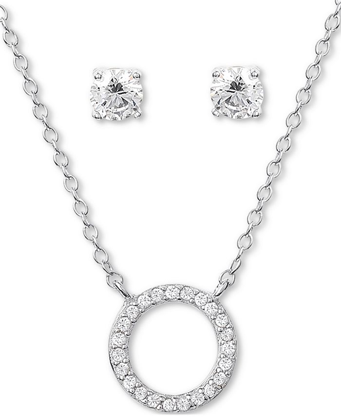 GIANI BERNINI STERLING SILVER CUBIC ZIRCONIA NECKLACE AND EARRINGS