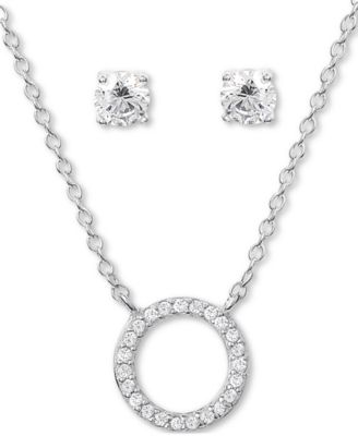 Women's Cubic Zirconia Necklace & Earrings Set – Stainless Steel, Square Cut, Gold Tone – Elegant Jewelry Set
