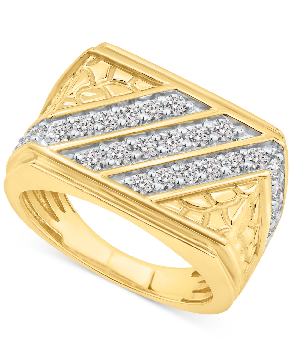 Macy's Men's Diamond Diagonal Row Nugget Ring (1 Ct. T.w.) In 10k Gold In Yellow Gold