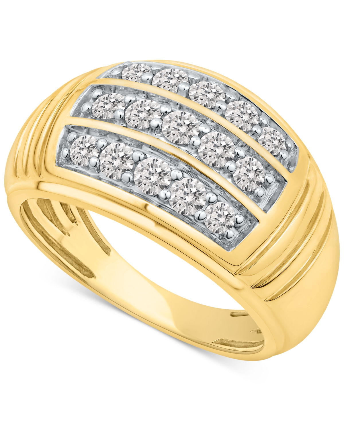 Macy's Men's Diamond Three Row Dome Ring (1 Ct. T.w.) In 10k Gold In Yellow Gold