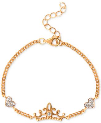 Disney - Children's Cubic Zirconia Princess Tiara Heart Bracelet in 18K Gold-Plated Sterling Silver