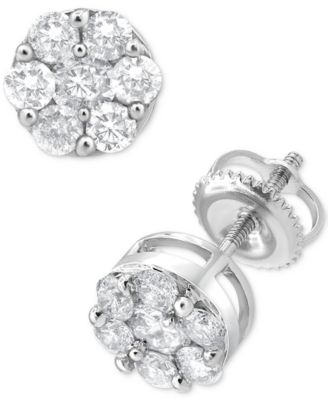 Macy's - Diamond Cluster Stud Earrings (1 ct. t.w.) in 14k White Gold
