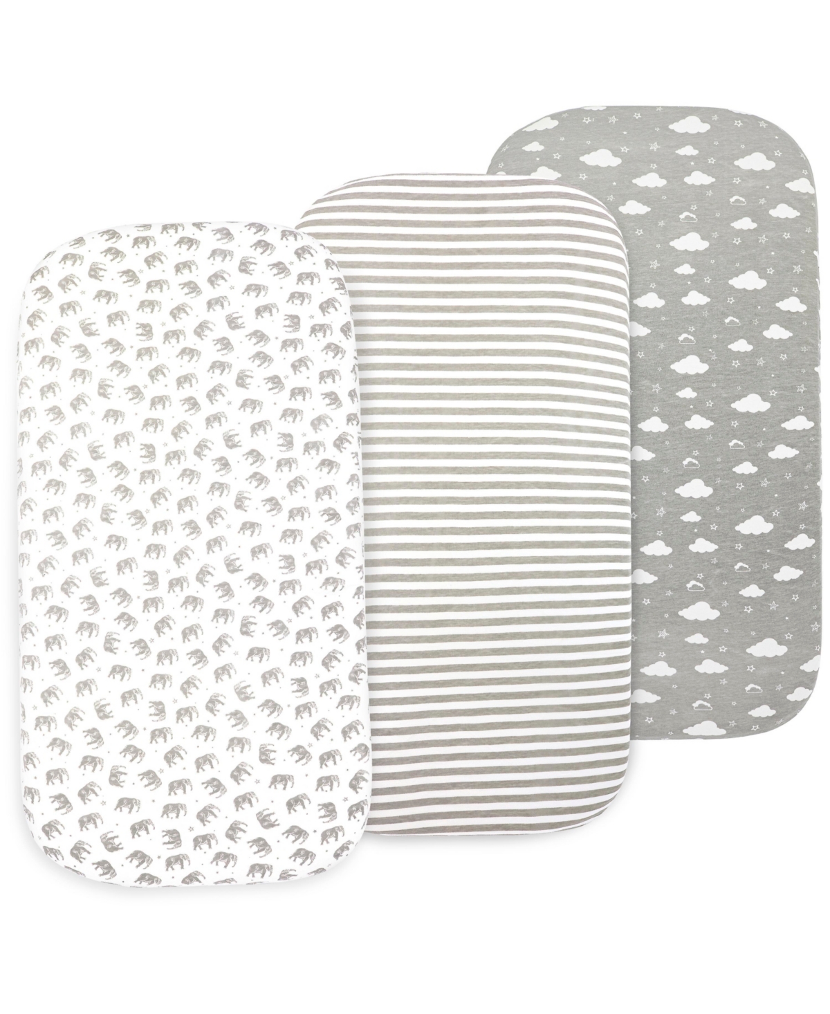 Bublo Baby Baby Bassinet Sheet Set For Boy And Girl, 3 Pack, Universal Fitted For Oval, Hourglass & Rectangle B In Grey