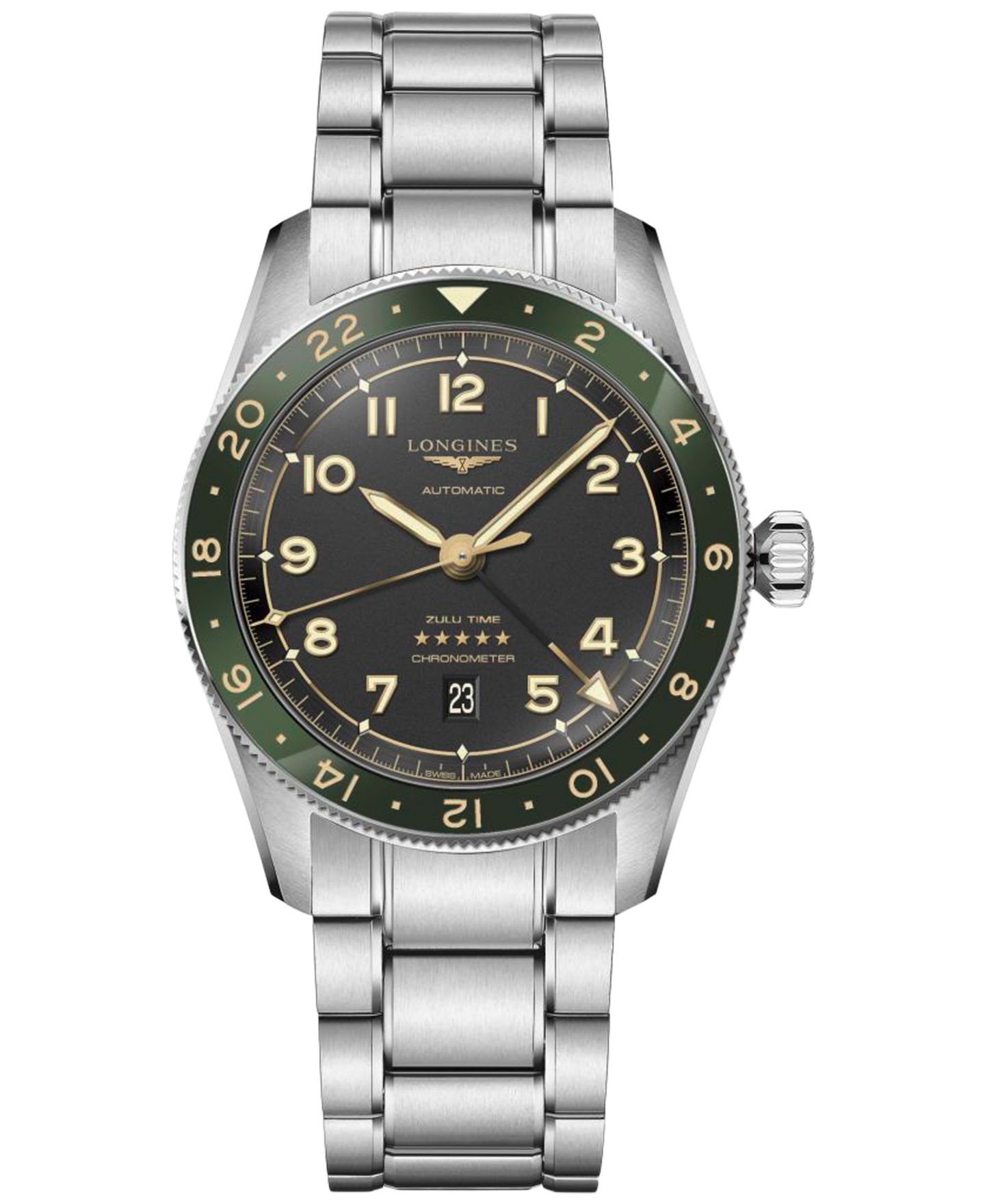 Мужские часы Longines Swiss Automatic Spirit Zulu Time Stainless Steel Bracelet Watch 42mm — фото 1