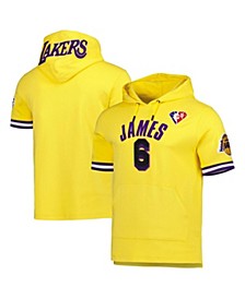 Men's LeBron James Gold Los Angeles Lakers Name and Number Short Sleeve Pullover Hoodie